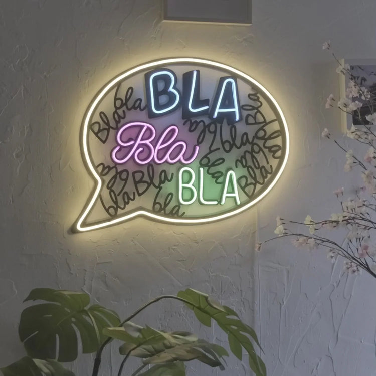 BLA Bla BLA Metal wall art with Multi-Color Neon Strip LED