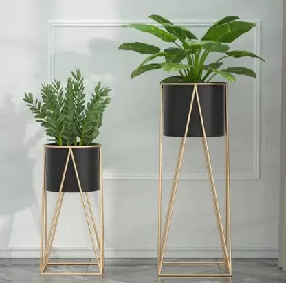 Fancy Metal Planter with Stand (Set of 2)