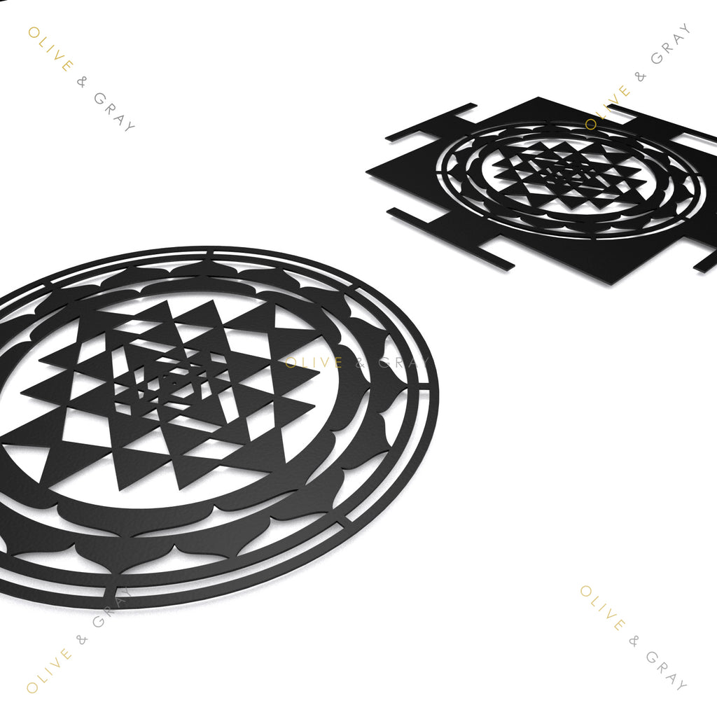 Sri Yantra Mandala Metal Wall Art, Set of 2 Pieces