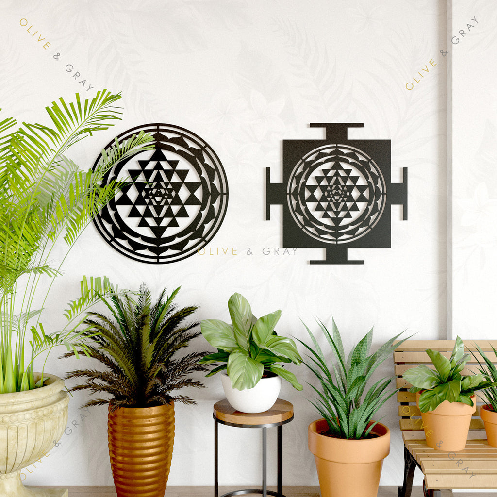 Sri Yantra Mandala Metal Wall Art, Set of 2 Pieces