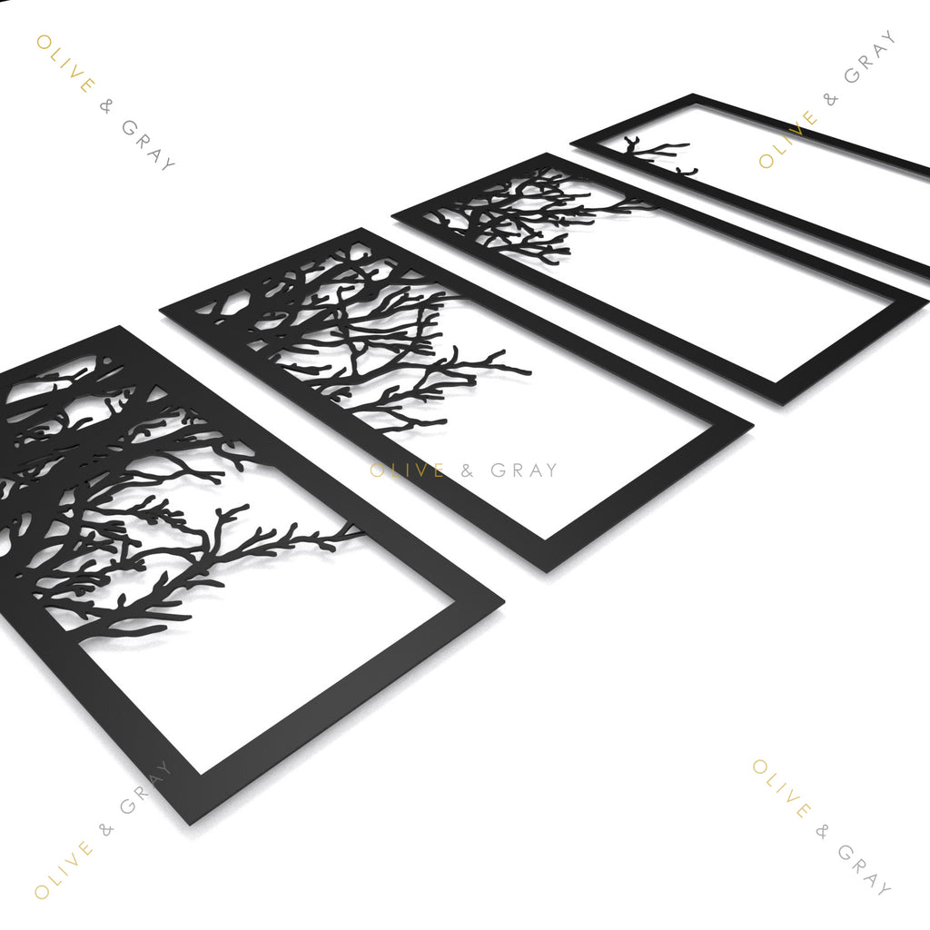 Tree Branch Metal Art Work, Set of 4