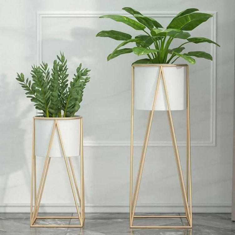 Fancy Metal Planter with Stand (Set of 2)