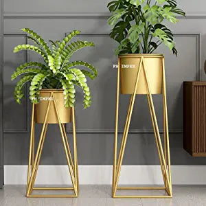Fancy Metal Planter with Stand (Set of 2)