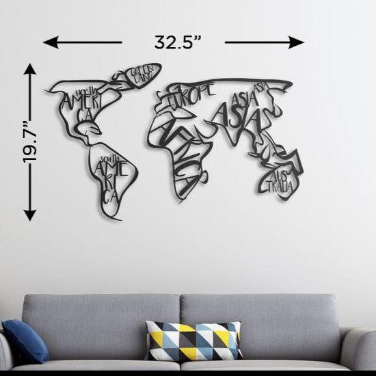 Continents World Map Metal Wall Art
