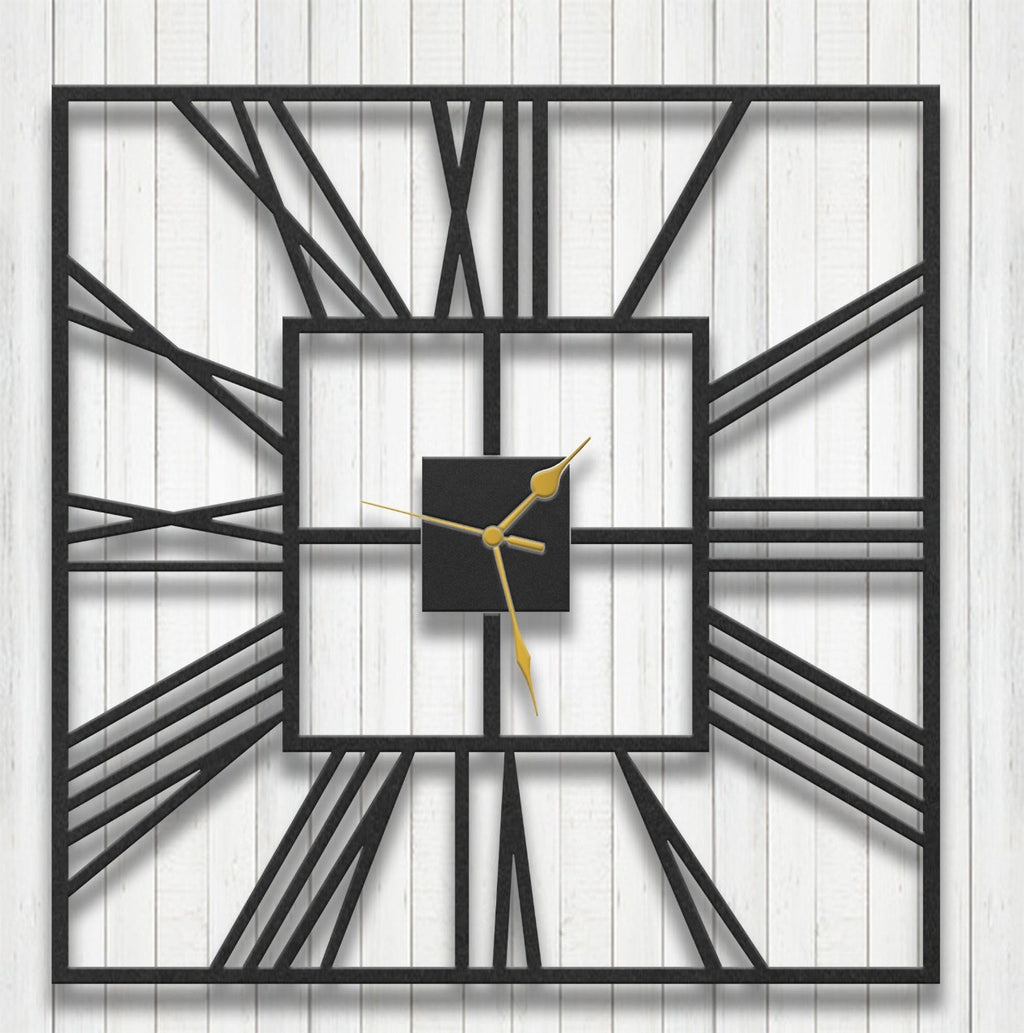 Square Bright Golden Metal Wall Clock