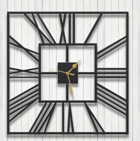 Square Bright Golden Metal Wall Clock