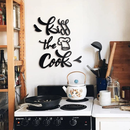 Kiss The Cook Written Metal Wall Clock