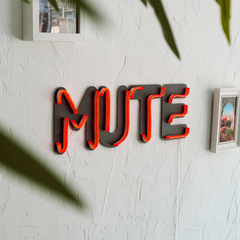 Mute Metal Wall Art with Red Neon Strip LED