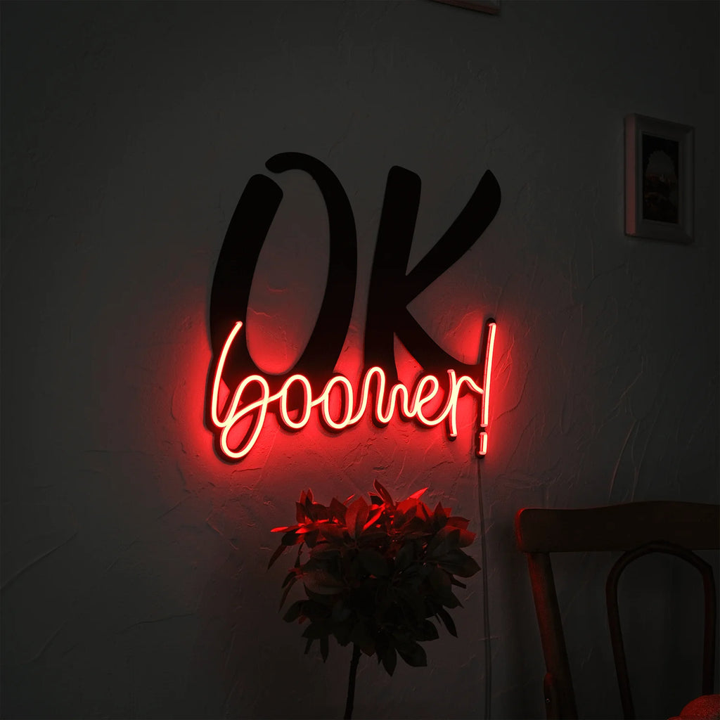 Ok Boomer Metal wall art with Red Neon Strip LED