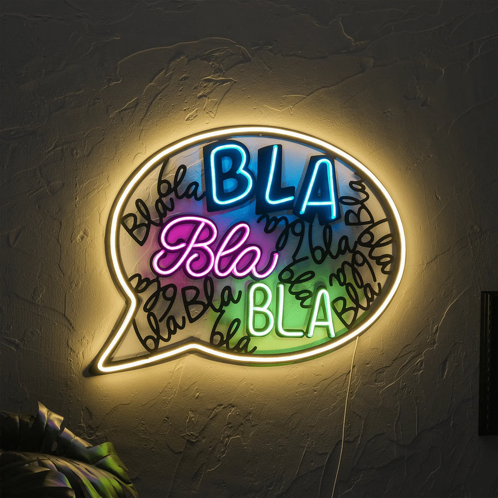 BLA Bla BLA Metal wall art with Multi-Color Neon Strip LED