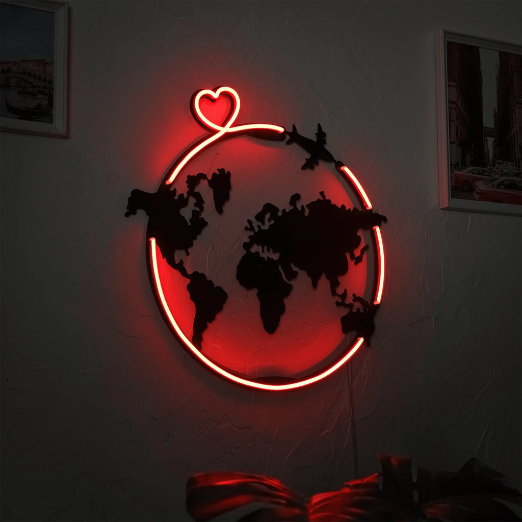 Love Around Metal Wall Art with Red Neon Strip LED