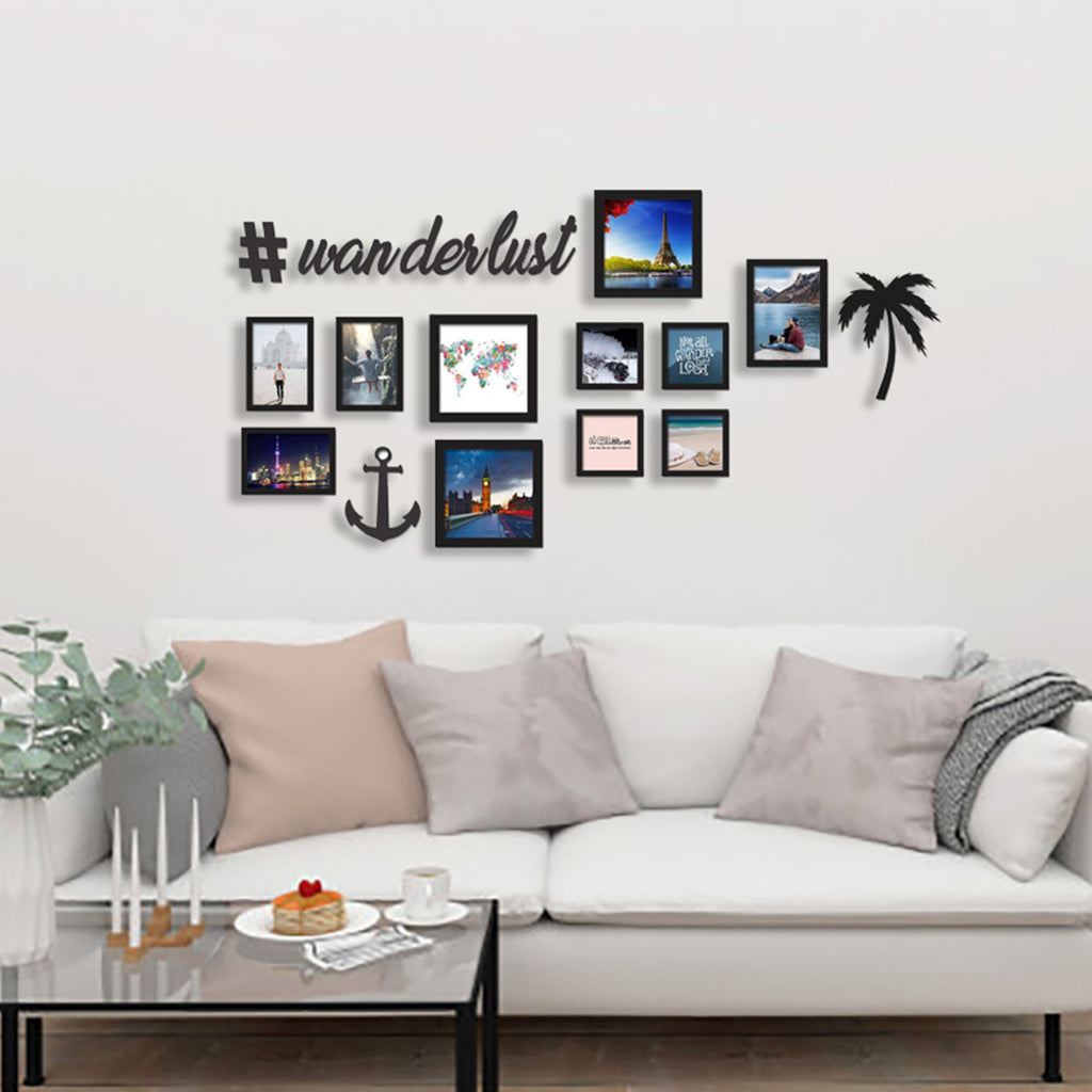 Wanderlust Travel Memories Wall Photo Frame Display (Black, Set of 11)