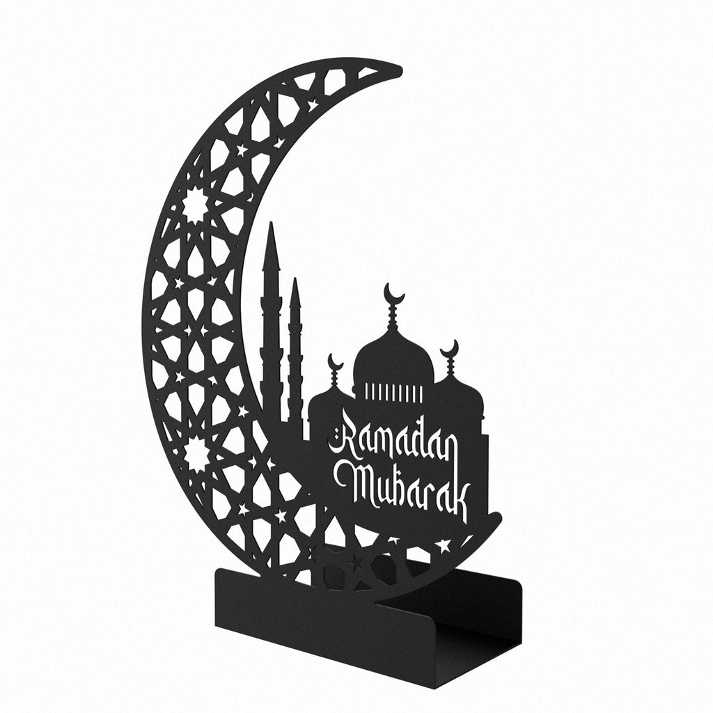 Metal Tabletop Decor with "Ramadan Mubarak" Inscription