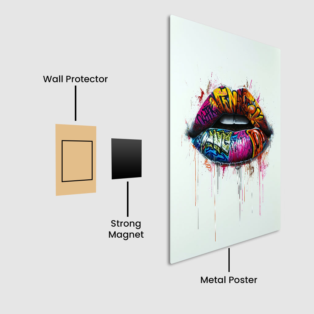 Graffiti Bold Lips, Bright Colors Metal Poster