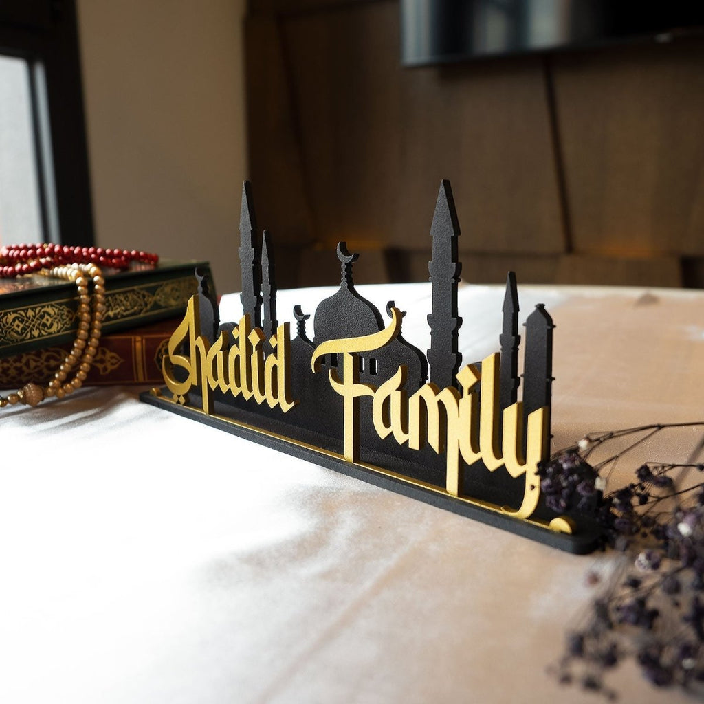 Custom Metal Tabletop Decor with Mosque Silhouette