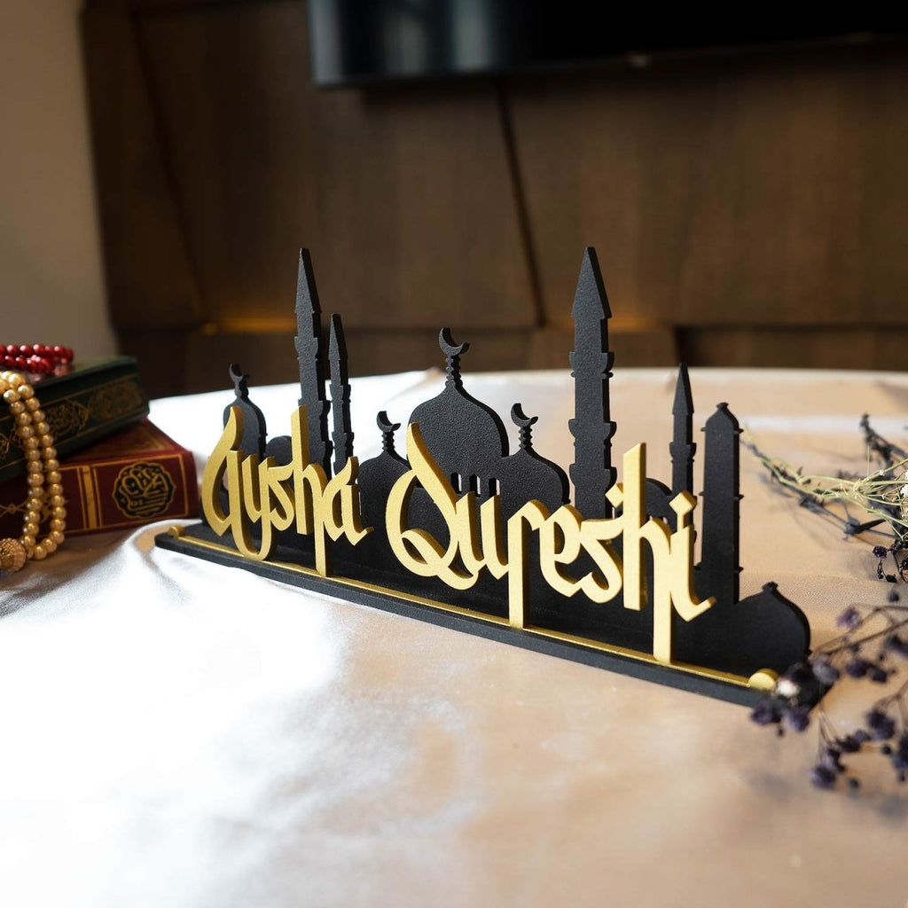 Custom Metal Tabletop Decor with Mosque Silhouette