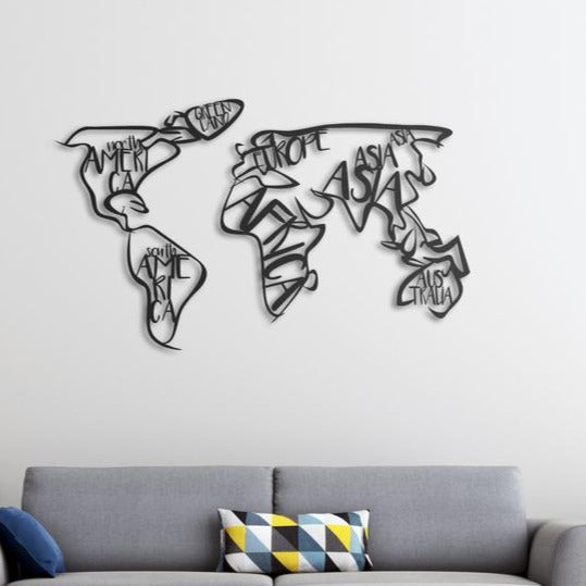 Continents World Map Metal Wall Art