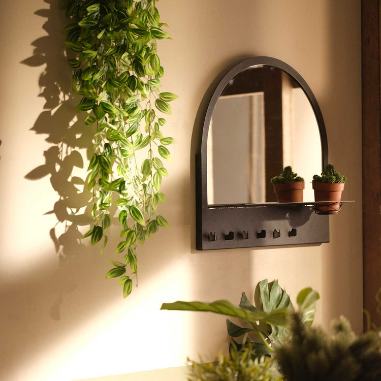 Shelf, Hanger and Mirror Metal Wall Accessory