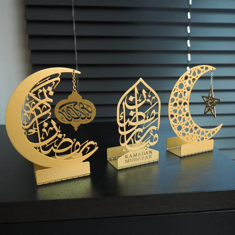 Ramadan Mubarak Metal Candle Holder, Set of 3 pieces