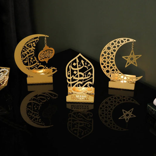 Ramadan Mubarak Metal Candle Holder, Set of 3 pieces