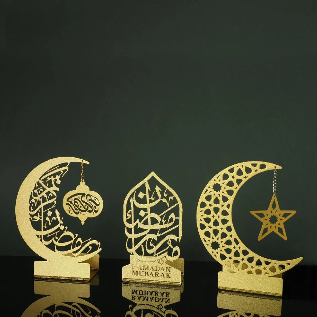 Ramadan Mubarak Metal Candle Holder, Set of 3 pieces