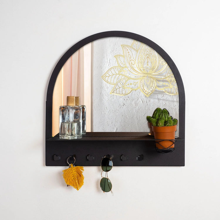 Shelf, Hanger and Mirror Metal Wall Accessory