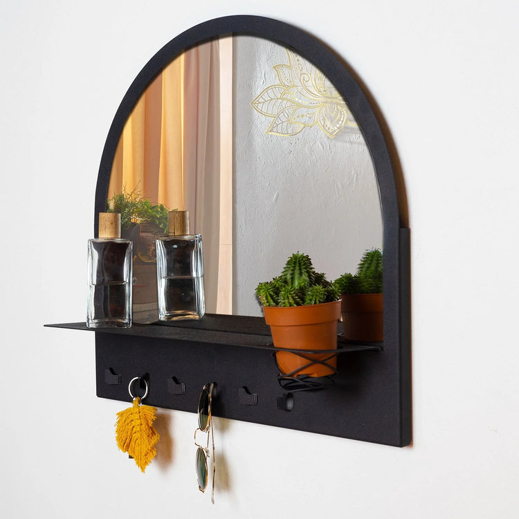 Shelf, Hanger and Mirror Metal Wall Accessory