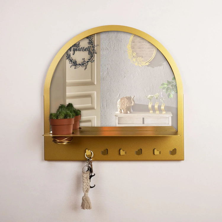 Shelf, Hanger and Mirror Metal Wall Accessory