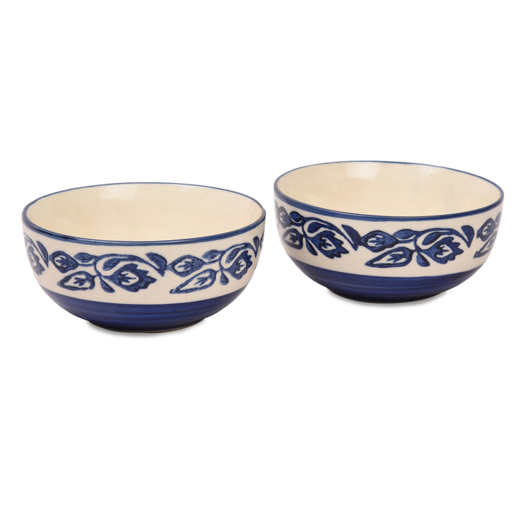 Floral Print Ceramic Dinner Bowl Set (Set of 2)