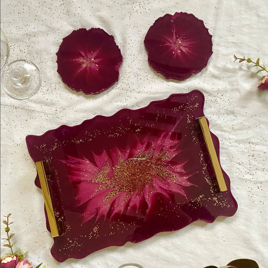 Wine Flower Resin Tray & Coasters