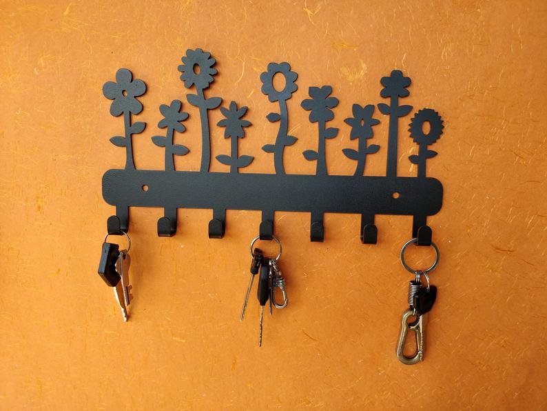 Flowers Wall Mounted Metal Key Holder