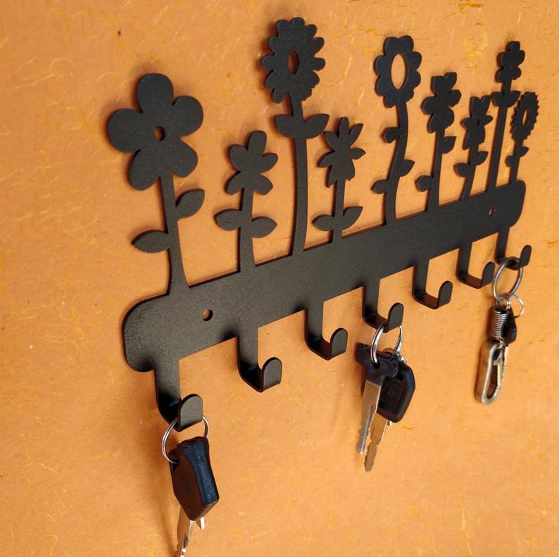 Flowers Wall Mounted Metal Key Holder