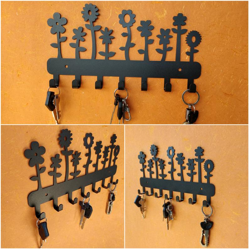 Flowers Wall Mounted Metal Key Holder