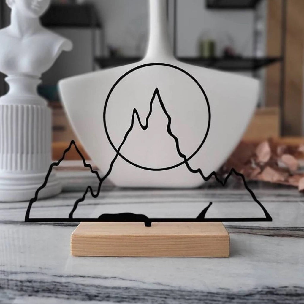 Minimal Design Metal " Mountains Theme " line art shelf and table decor. home and office bookshelf decor