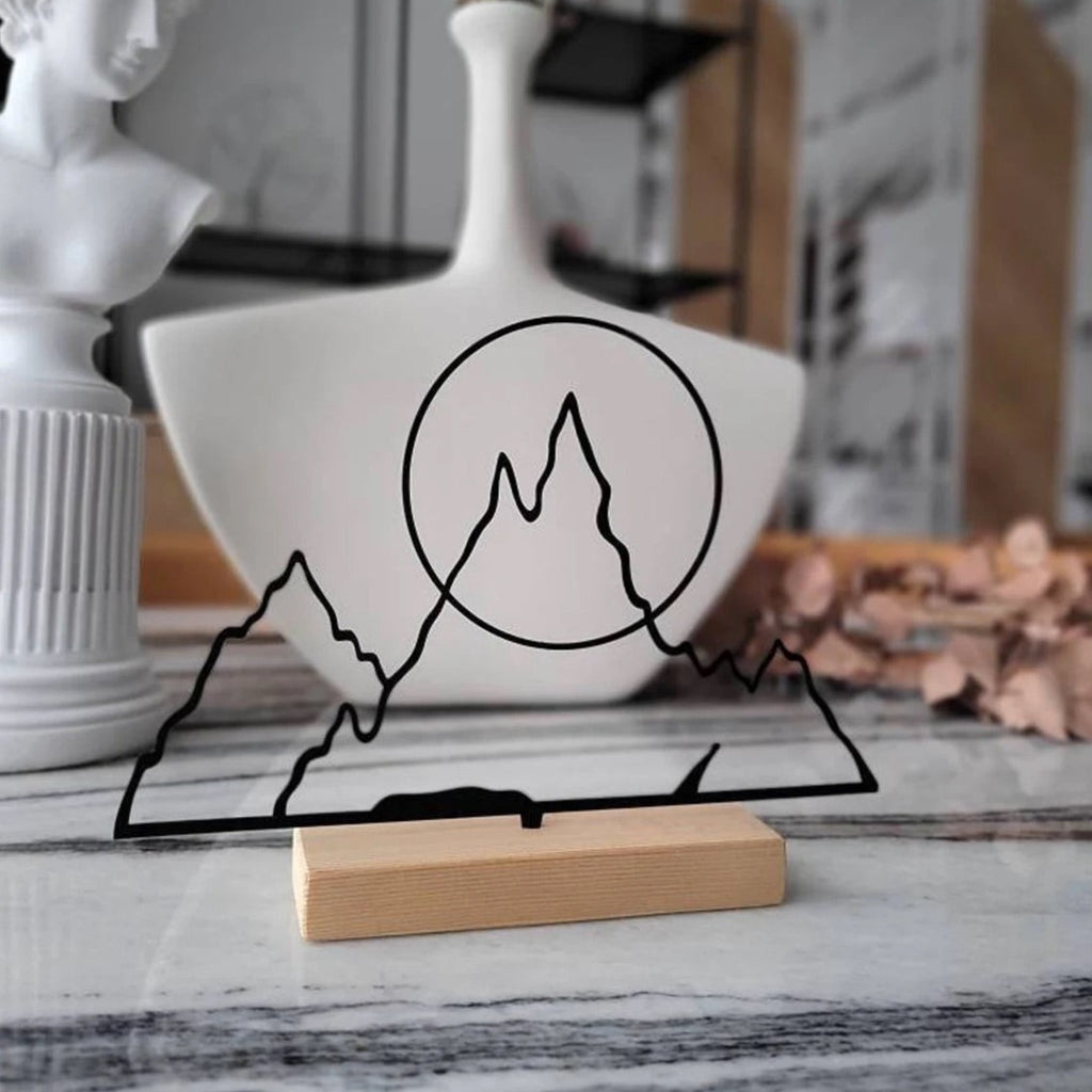 Minimal Design Metal " Mountains Theme " line art shelf and table decor. home and office bookshelf decor