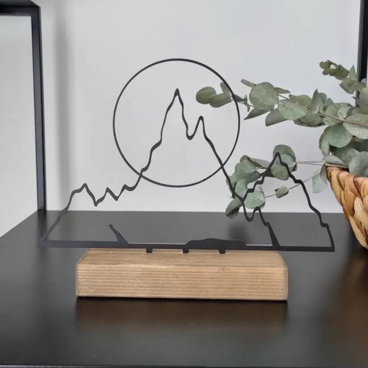 Minimal Design Metal " Mountains Theme " line art shelf and table decor. home and office bookshelf decor