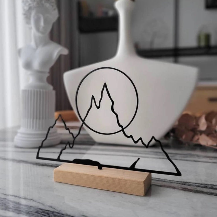 Minimal Design Metal " Mountains Theme " line art shelf and table decor. home and office bookshelf decor