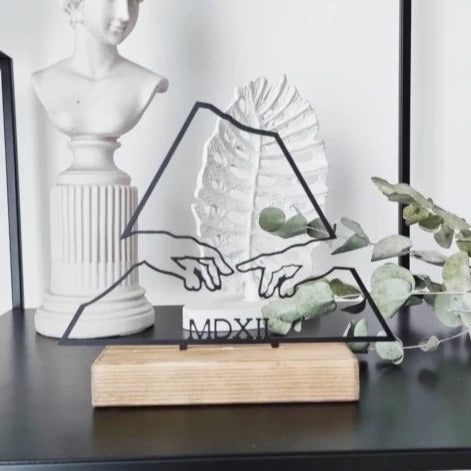 Minimal Design " Creation of Adam " Shelf Decor. Wood and Metal combinated free-standing home and office decor