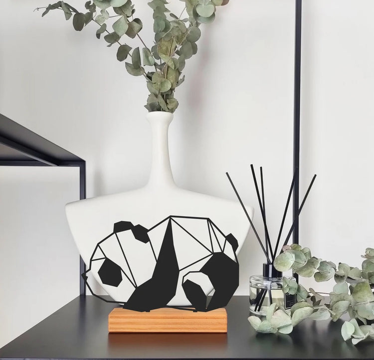 Geometric design "Panda" shelf decor, Free standing wood based metal home and office decor