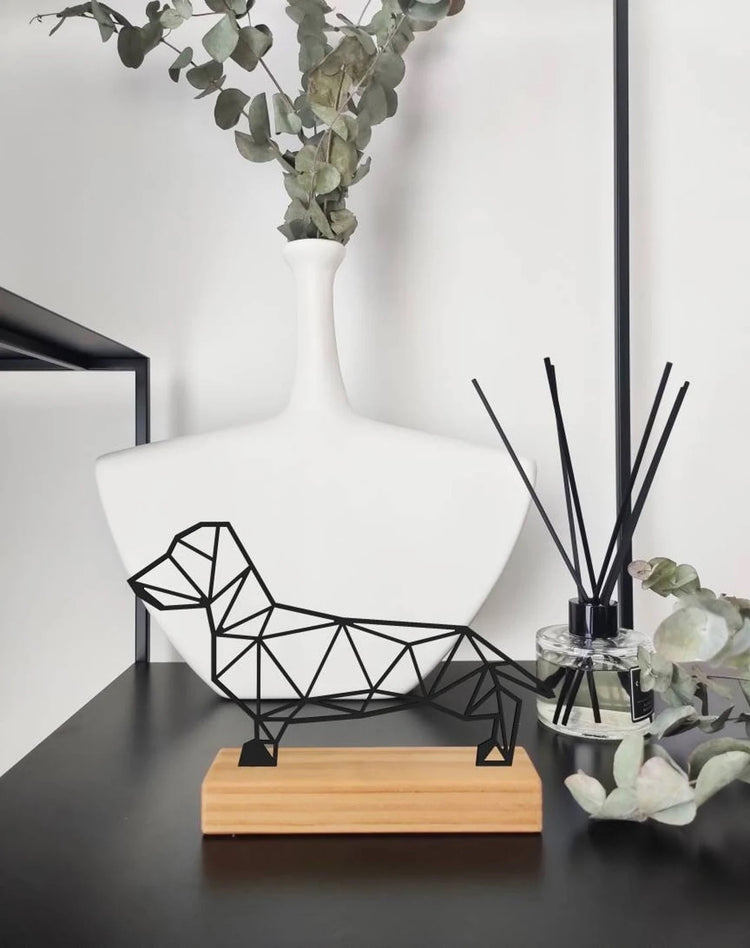 Minimal Design Geometric " Dog " Shelf Decor. Wood and Metal combinated free-standing home and office decor