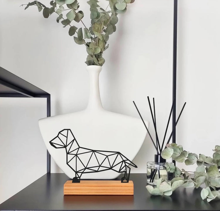 Minimal Design Geometric " Dog " Shelf Decor. Wood and Metal combinated free-standing home and office decor