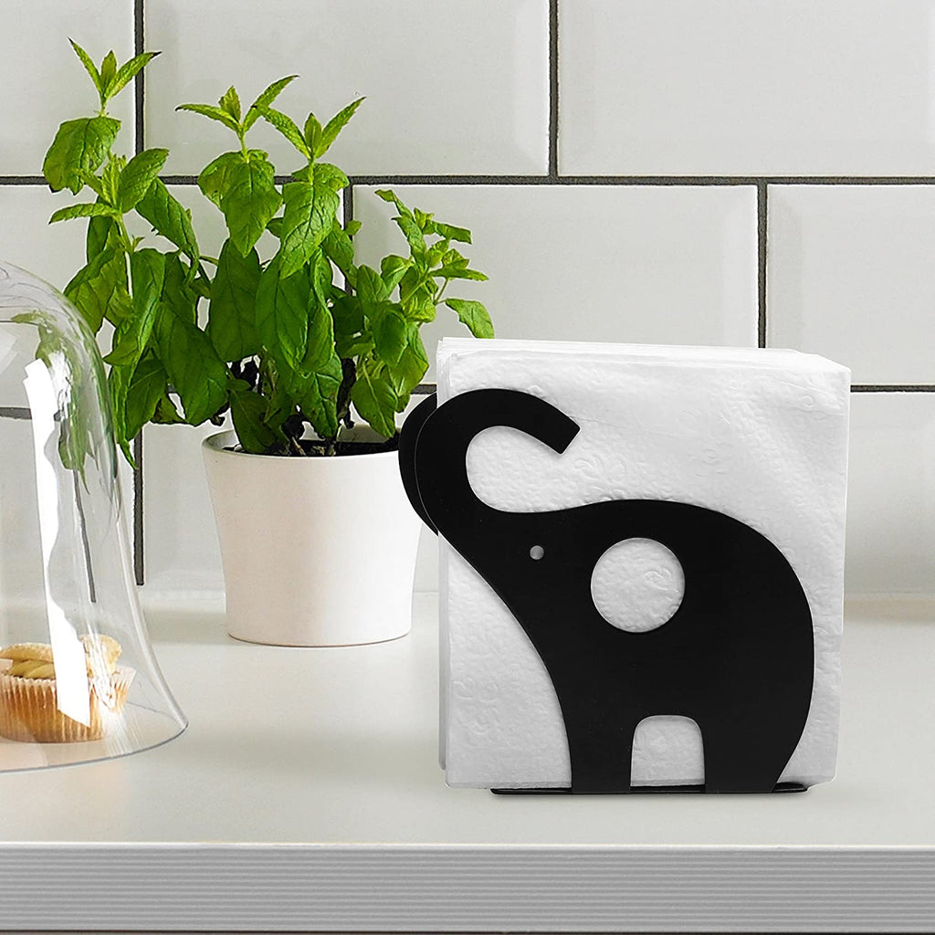 Black Metal Elephant Shaped Napkin Holder