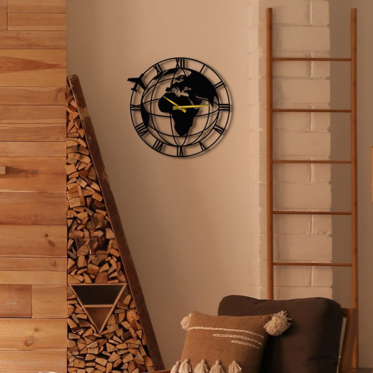 Black world wall clock