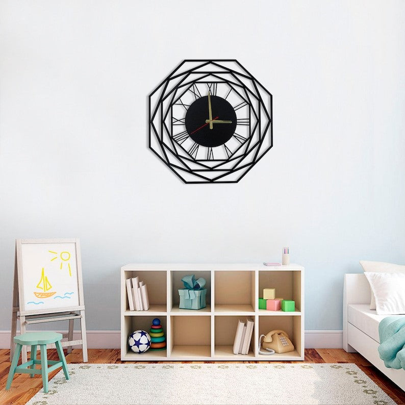 Octagon metal wall clock