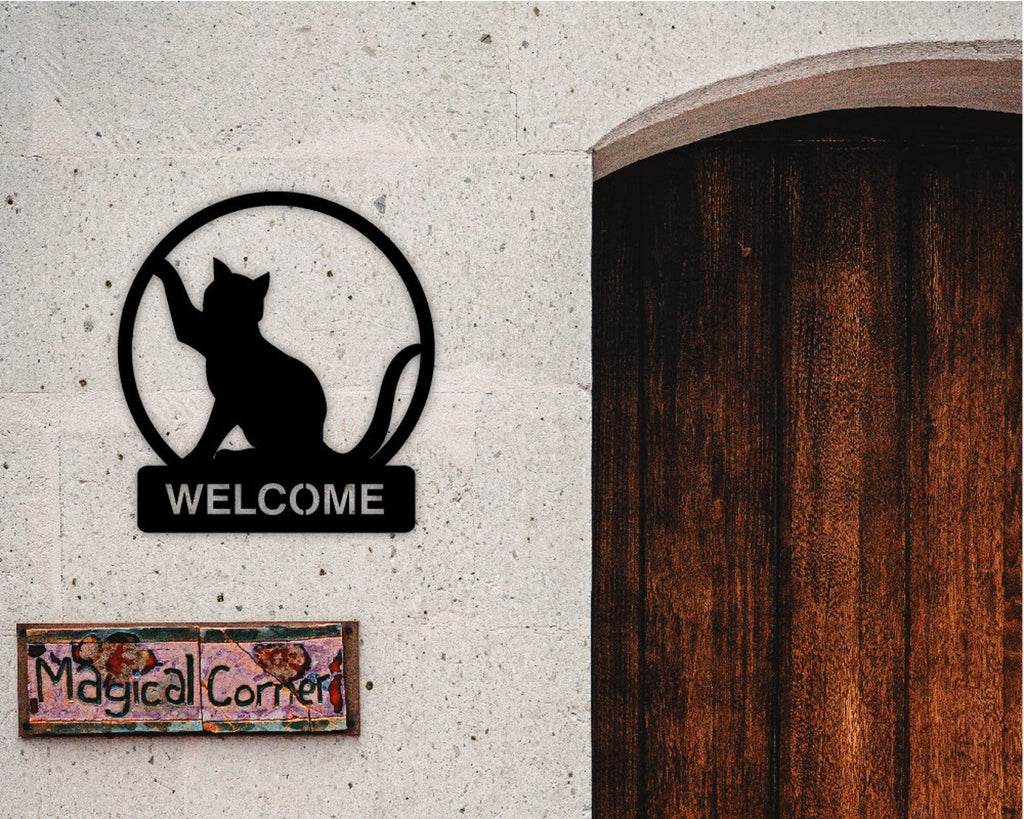 Cat Welcome Sign Metal Wall Art