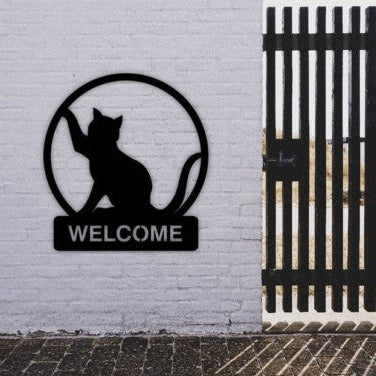 Cat Welcome Sign Metal Wall Art