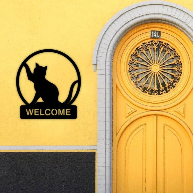 Cat Welcome Sign Metal Wall Art