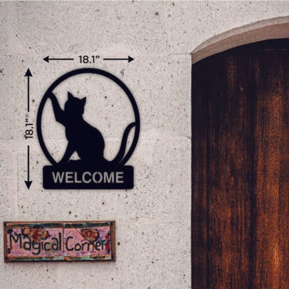 Cat Welcome Sign Metal Wall Art
