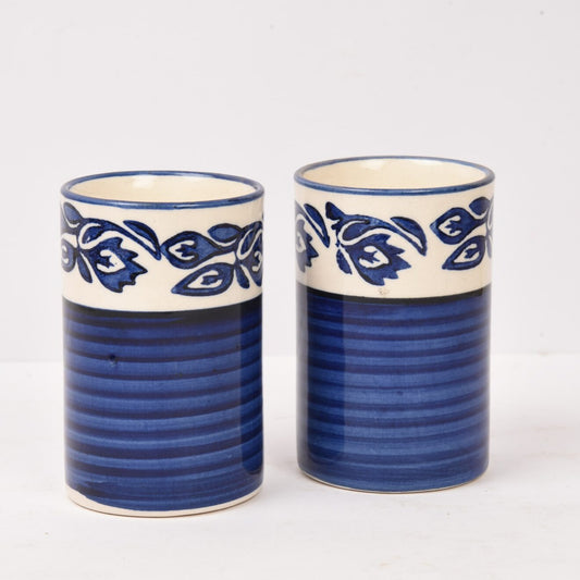 Ceramic Handpainted Mughal Design Tumbler Glass/Mugs (Set of 2)