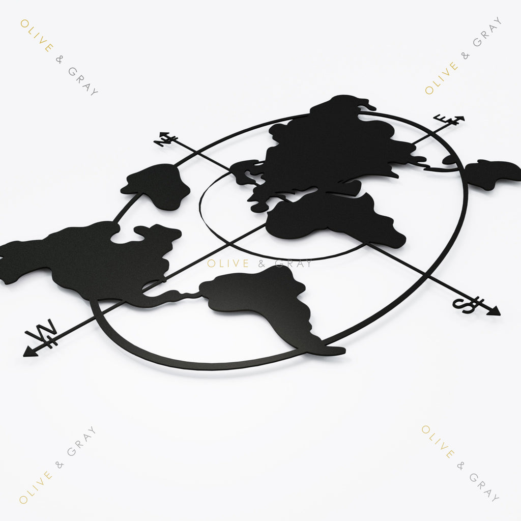 Cardinal World Map Metal Wall Art